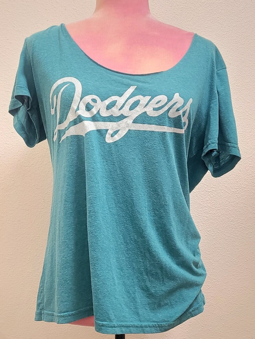 Leith Teal Dodgers Graphic Scoop Neck Tee